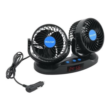 Ventilator auto de bord cu termometru 9W/12V negru
