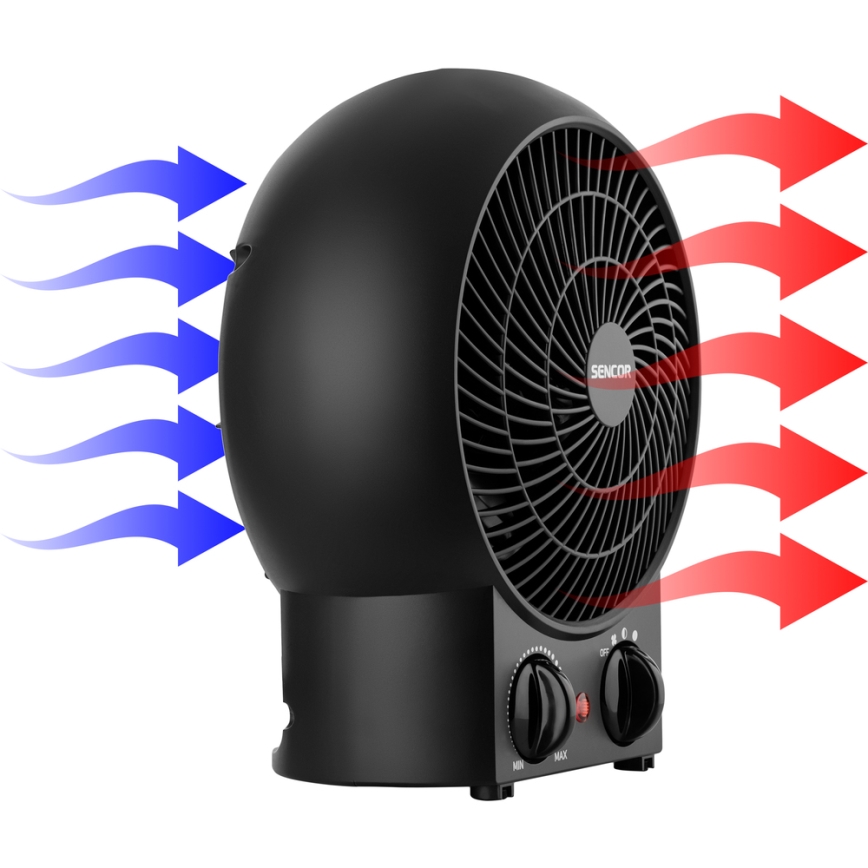 Ventilator cu element de încălzire 1200/2000W/230V negru Sencor