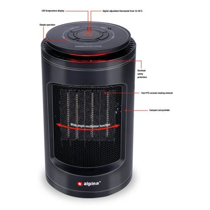 Ventilator cu element de încălzire 600/1200W/230V negru