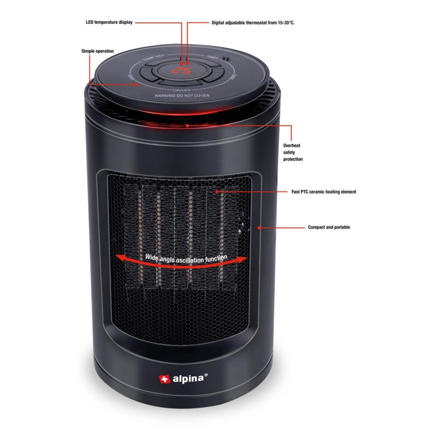 Ventilator cu element de încălzire 600/1200W/230V negru