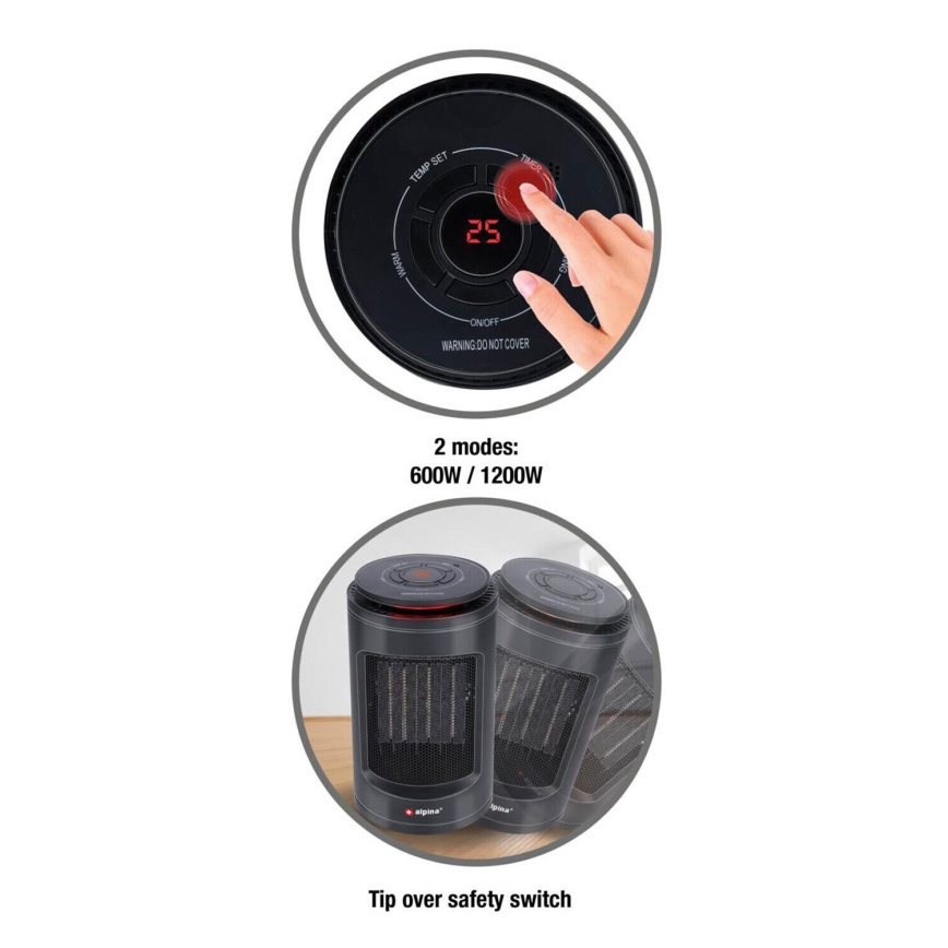 Ventilator cu element de încălzire 600/1200W/230V negru