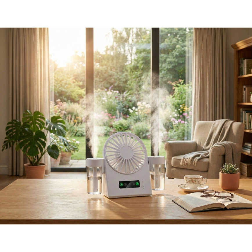 Ventilator de birou reîncărcabil cu efect de ceață, 3,7 V, 1200 mAh
