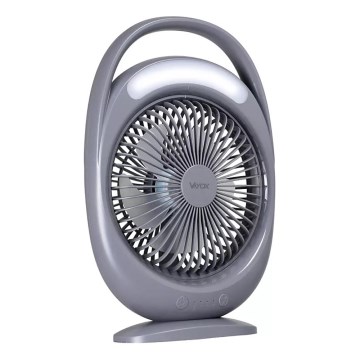 Ventilator de birou reîncărcabil cu iluminare LED, 2,8 W, 5 V USB, 2400 mAh, gri