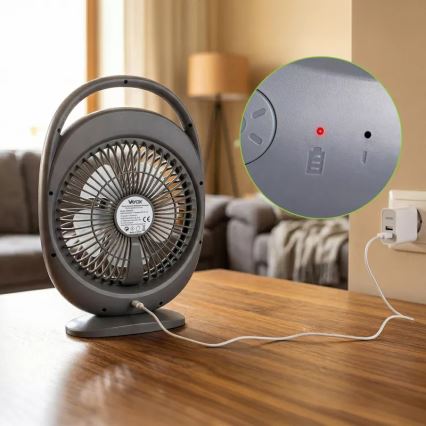 Ventilator de birou reîncărcabil cu iluminare LED, 2,8 W, 5 V USB, 2400 mAh, gri
