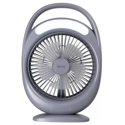 Ventilator de birou reîncărcabil cu iluminare LED, 2,8 W, 5 V USB, 2400 mAh, gri