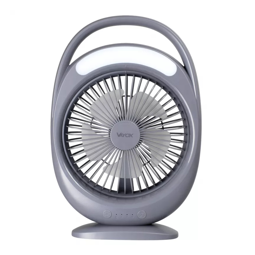 Ventilator de birou reîncărcabil cu iluminare LED, 2,8 W, 5 V USB, 2400 mAh, gri