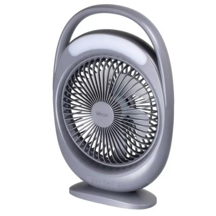 Ventilator de birou reîncărcabil cu iluminare LED, 2,8 W, 5 V USB, 2400 mAh, gri