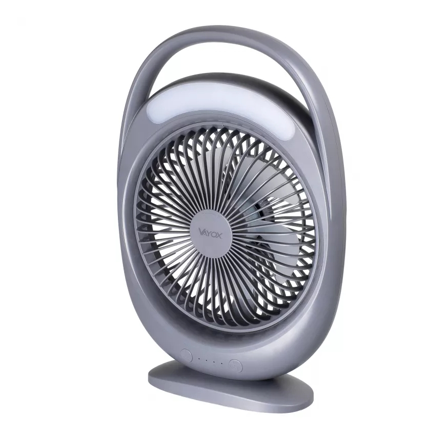 Ventilator de birou reîncărcabil cu iluminare LED, 2,8 W, 5 V USB, 2400 mAh, gri