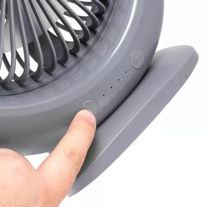 Ventilator de birou reîncărcabil cu iluminare LED, 2,8 W, 5 V USB, 2400 mAh, gri