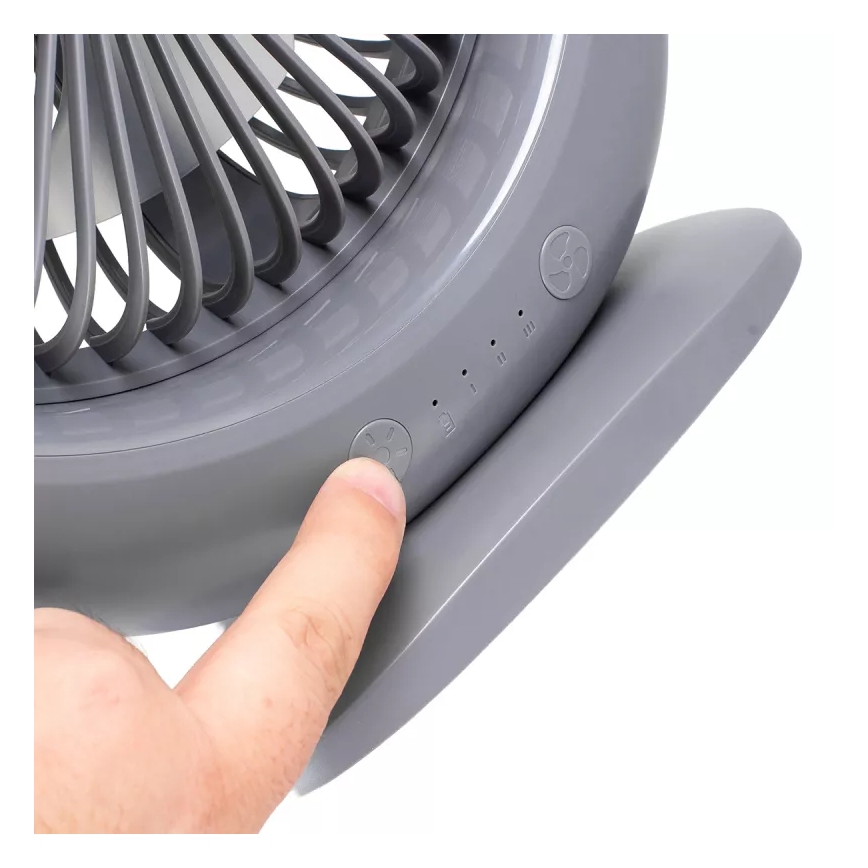Ventilator de birou reîncărcabil cu iluminare LED, 2,8 W, 5 V USB, 2400 mAh, gri