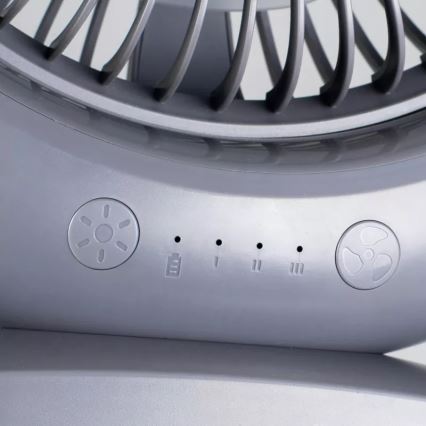 Ventilator de birou reîncărcabil cu iluminare LED, 2,8 W, 5 V USB, 2400 mAh, gri