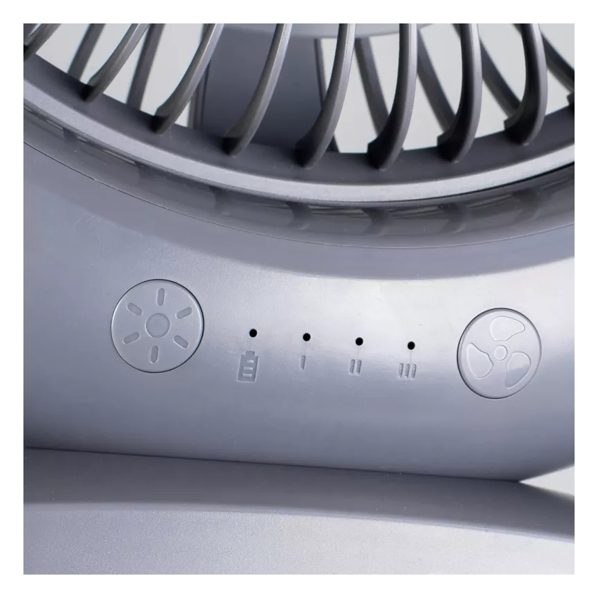 Ventilator de birou reîncărcabil cu iluminare LED, 2,8 W, 5 V USB, 2400 mAh, gri