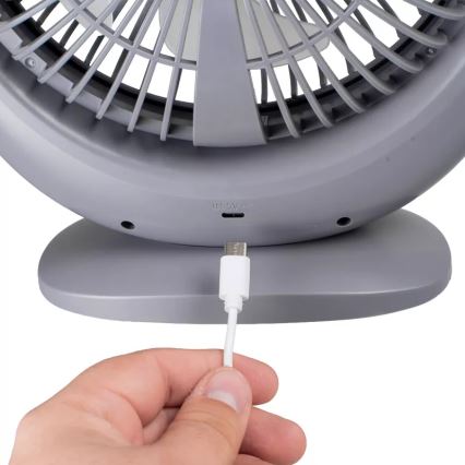 Ventilator de birou reîncărcabil cu iluminare LED, 2,8 W, 5 V USB, 2400 mAh, gri