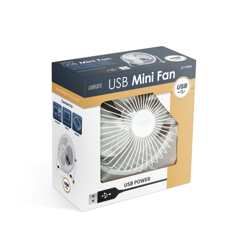 Ventilator de birou USB 1,75 W/5 V, diametru 18 cm, alb
