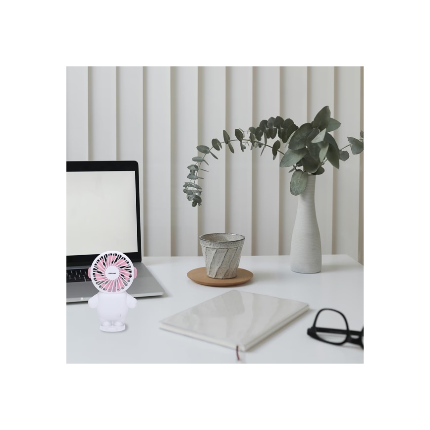 Ventilator de buzunar reîncărcabil 4,5W/5V 300 mAh alb/roz
