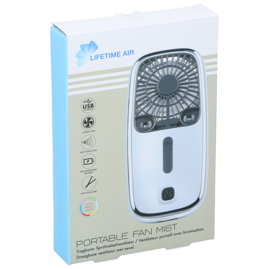 Ventilator de buzunar reîncărcabil cu LED RGB și funcție de nebulizare, 3,7V 1200 mAh