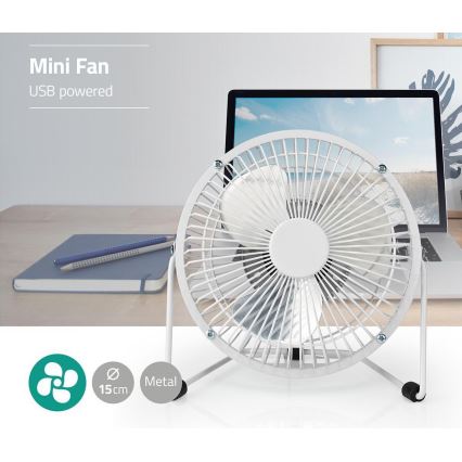 Ventilator de masă 3W/USB 15 cm alb