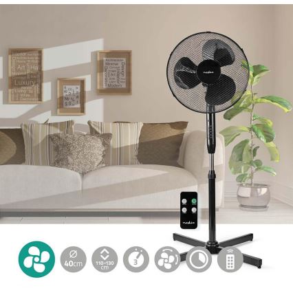 Ventilator de podea 40W/230V negru + telecomandă