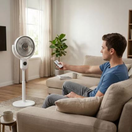 Ventilator de podea reîncărcabil cu iluminare LED, LED/4,8W/5V USB, 7200 mAh, alb + telecomandă