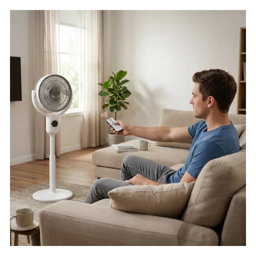 Ventilator de podea reîncărcabil cu iluminare LED, LED/4,8W/5V USB, 7200 mAh, alb + telecomandă