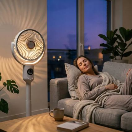 Ventilator de podea reîncărcabil cu iluminare LED, LED/4,8W/5V USB, 7200 mAh, alb + telecomandă
