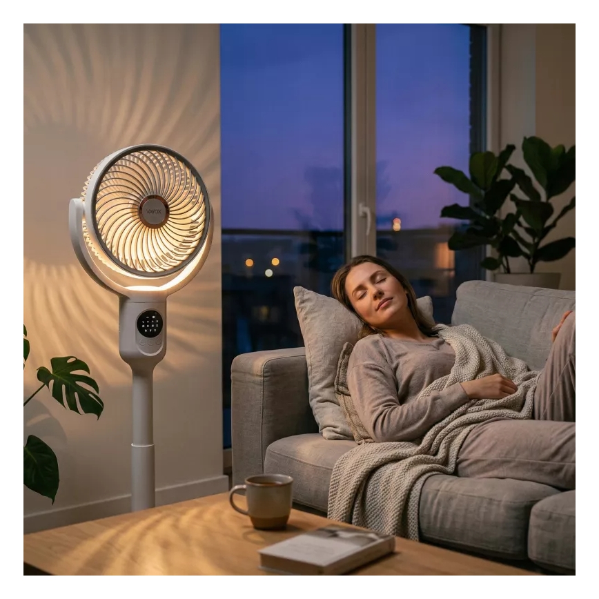 Ventilator de podea reîncărcabil cu iluminare LED, LED/4,8W/5V USB, 7200 mAh, alb + telecomandă