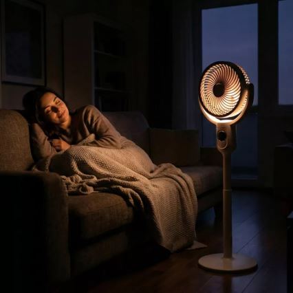 Ventilator de podea reîncărcabil cu iluminare LED, LED/4,8W/5V USB, 7200 mAh, alb + telecomandă