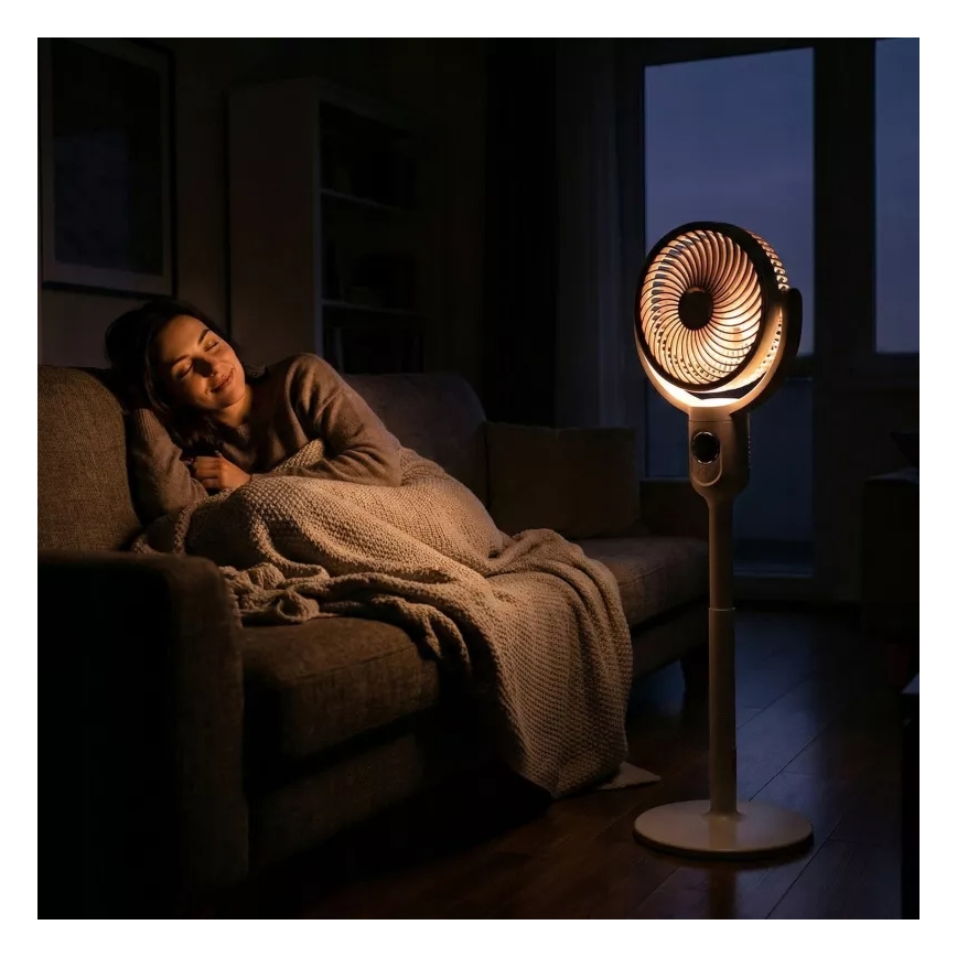 Ventilator de podea reîncărcabil cu iluminare LED, LED/4,8W/5V USB, 7200 mAh, alb + telecomandă