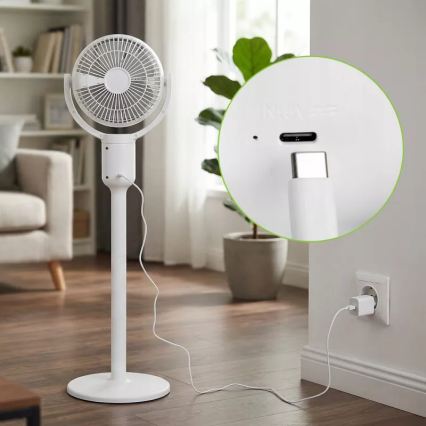Ventilator de podea reîncărcabil cu iluminare LED, LED/4,8W/5V USB, 7200 mAh, alb + telecomandă