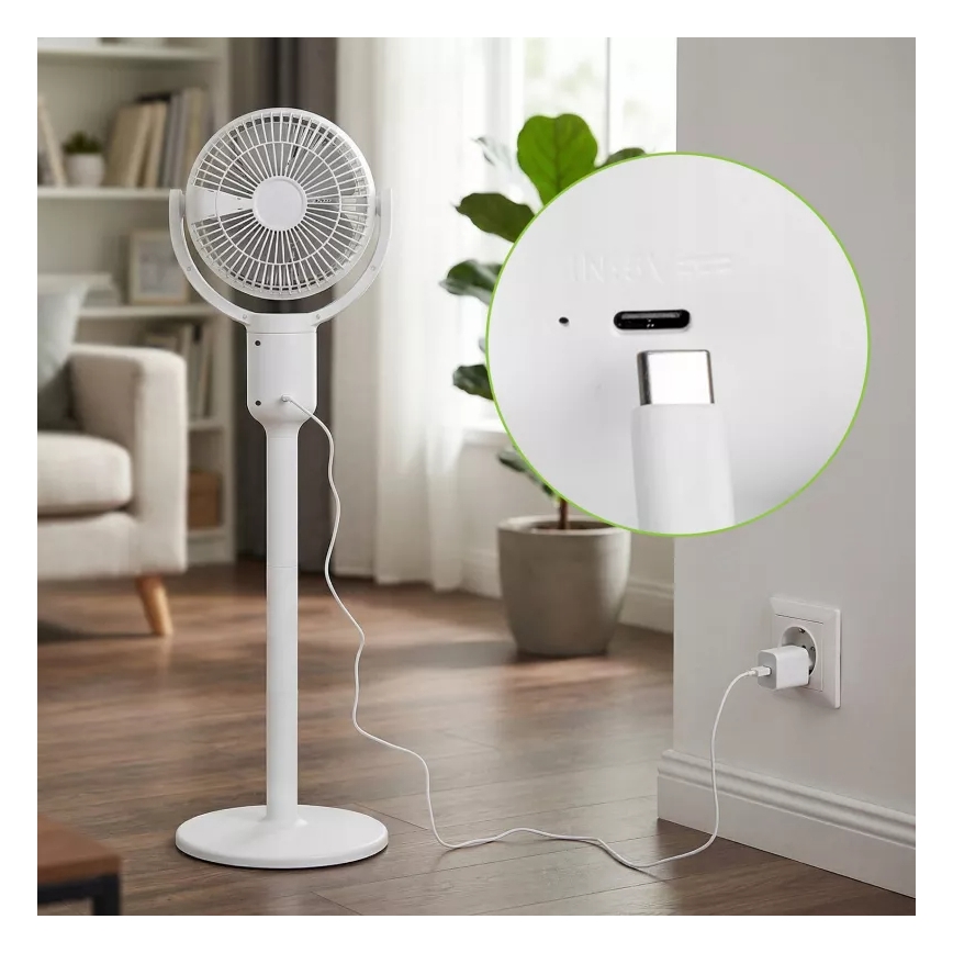 Ventilator de podea reîncărcabil cu iluminare LED, LED/4,8W/5V USB, 7200 mAh, alb + telecomandă