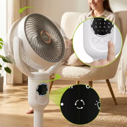 Ventilator de podea reîncărcabil cu iluminare LED, LED/4,8W/5V USB, 7200 mAh, alb + telecomandă