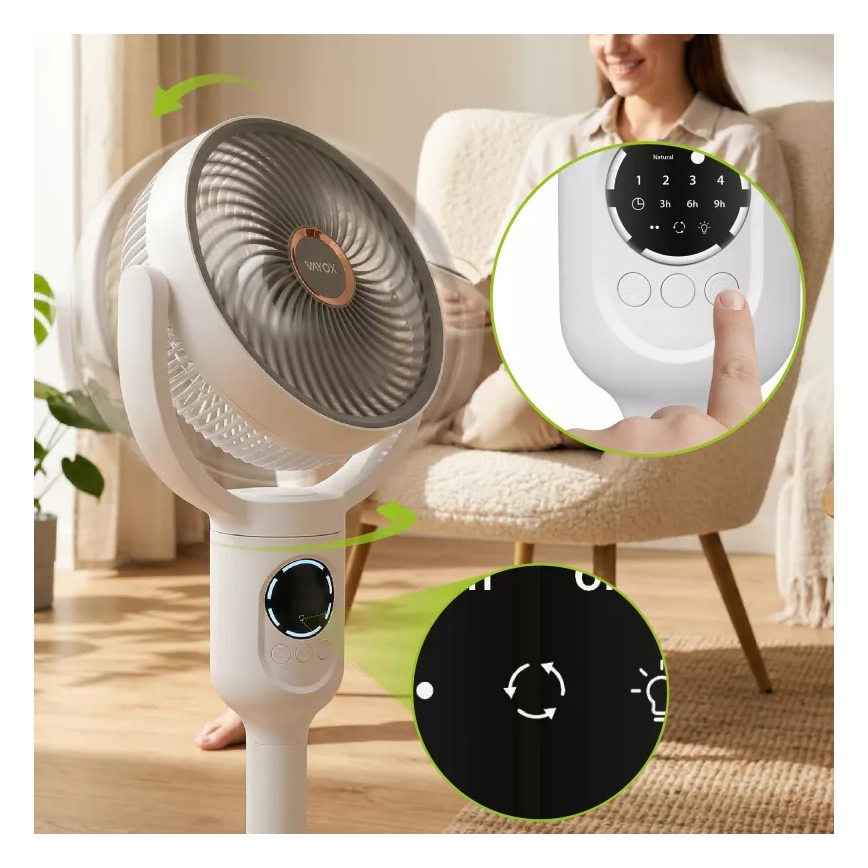 Ventilator de podea reîncărcabil cu iluminare LED, LED/4,8W/5V USB, 7200 mAh, alb + telecomandă