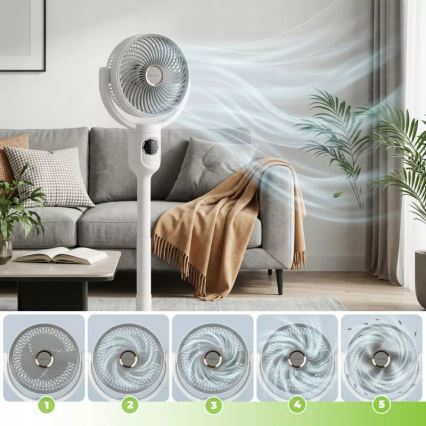 Ventilator de podea reîncărcabil cu iluminare LED, LED/4,8W/5V USB, 7200 mAh, alb + telecomandă