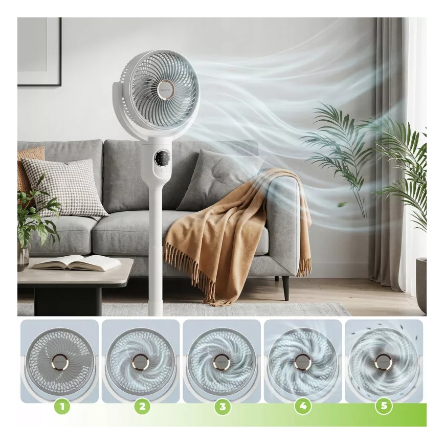 Ventilator de podea reîncărcabil cu iluminare LED, LED/4,8W/5V USB, 7200 mAh, alb + telecomandă