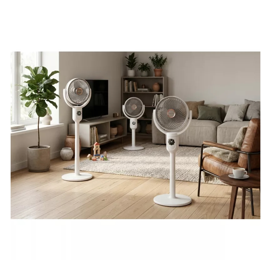 Ventilator de podea reîncărcabil cu iluminare LED, LED/4,8W/5V USB, 7200 mAh, alb + telecomandă