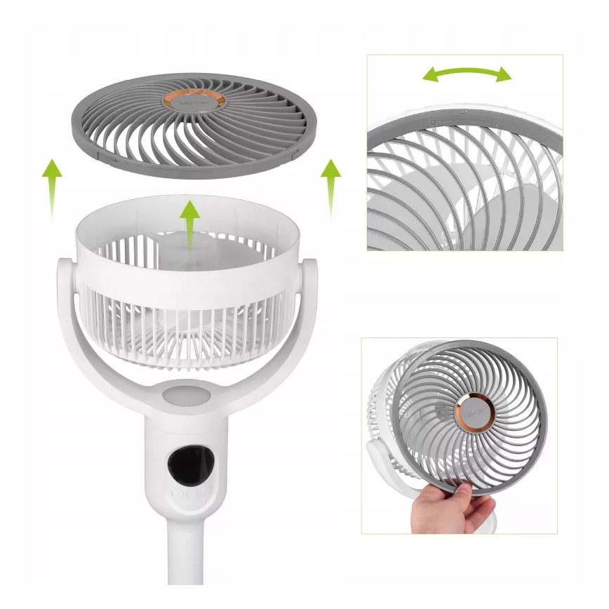 Ventilator de podea reîncărcabil cu iluminare LED, LED/4,8W/5V USB, 7200 mAh, alb + telecomandă
