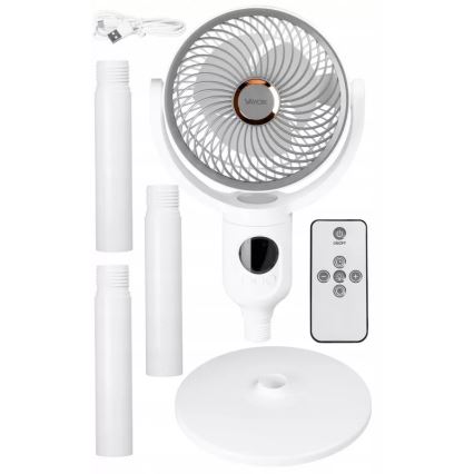 Ventilator de podea reîncărcabil cu iluminare LED, LED/4,8W/5V USB, 7200 mAh, alb + telecomandă