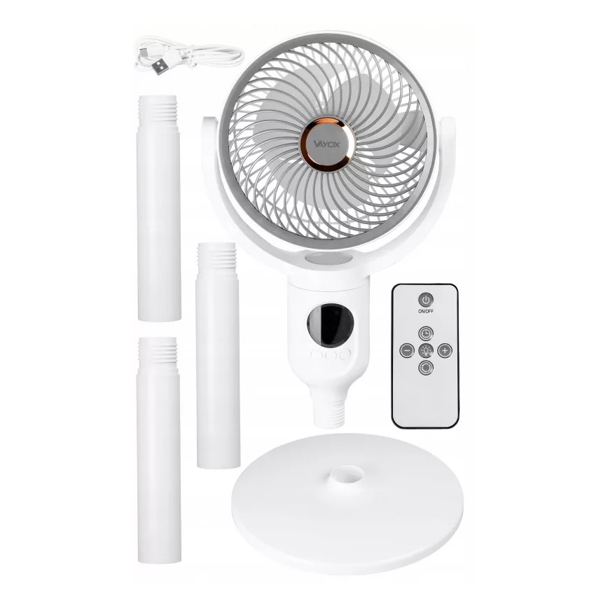 Ventilator de podea reîncărcabil cu iluminare LED, LED/4,8W/5V USB, 7200 mAh, alb + telecomandă