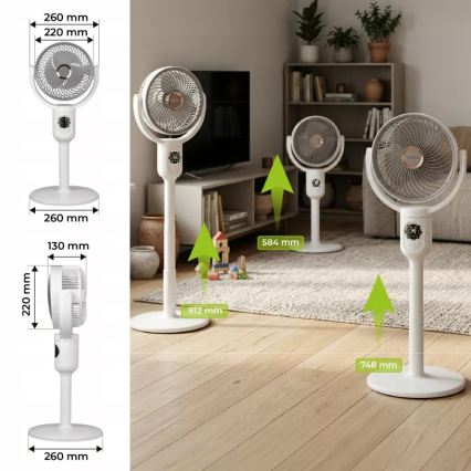 Ventilator de podea reîncărcabil cu iluminare LED, LED/4,8W/5V USB, 7200 mAh, alb + telecomandă