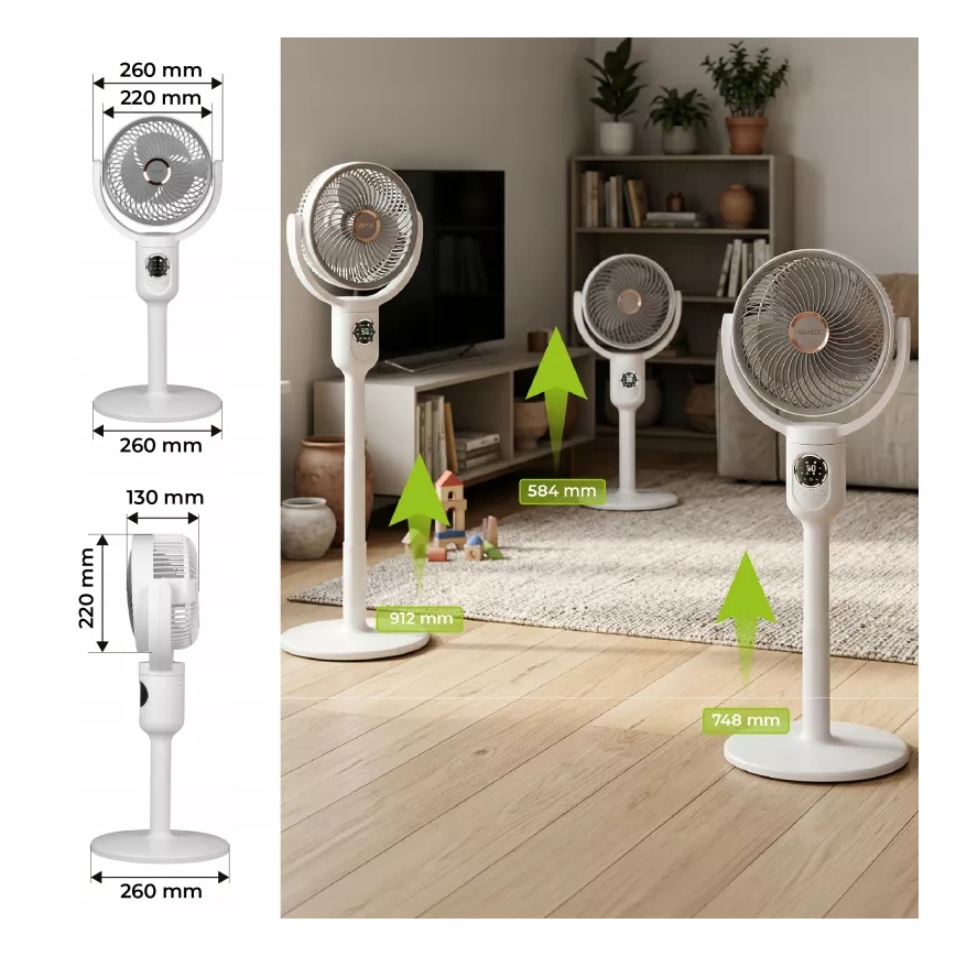 Ventilator de podea reîncărcabil cu iluminare LED, LED/4,8W/5V USB, 7200 mAh, alb + telecomandă