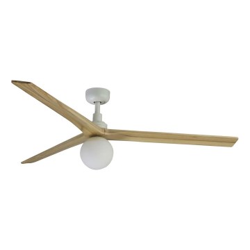 Ventilator de tavan FARO 34279WT-11L KLIM L 1xE27/15W/230V lemn/alb d. 150 cm Wi-Fi Tuya + telecomandă