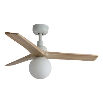 Ventilator de tavan FARO 34281WT-11L KLIM S 1xE27/15W/230V lemn/alb d. 92,5 cm Wi-Fi Tuya + telecomandă