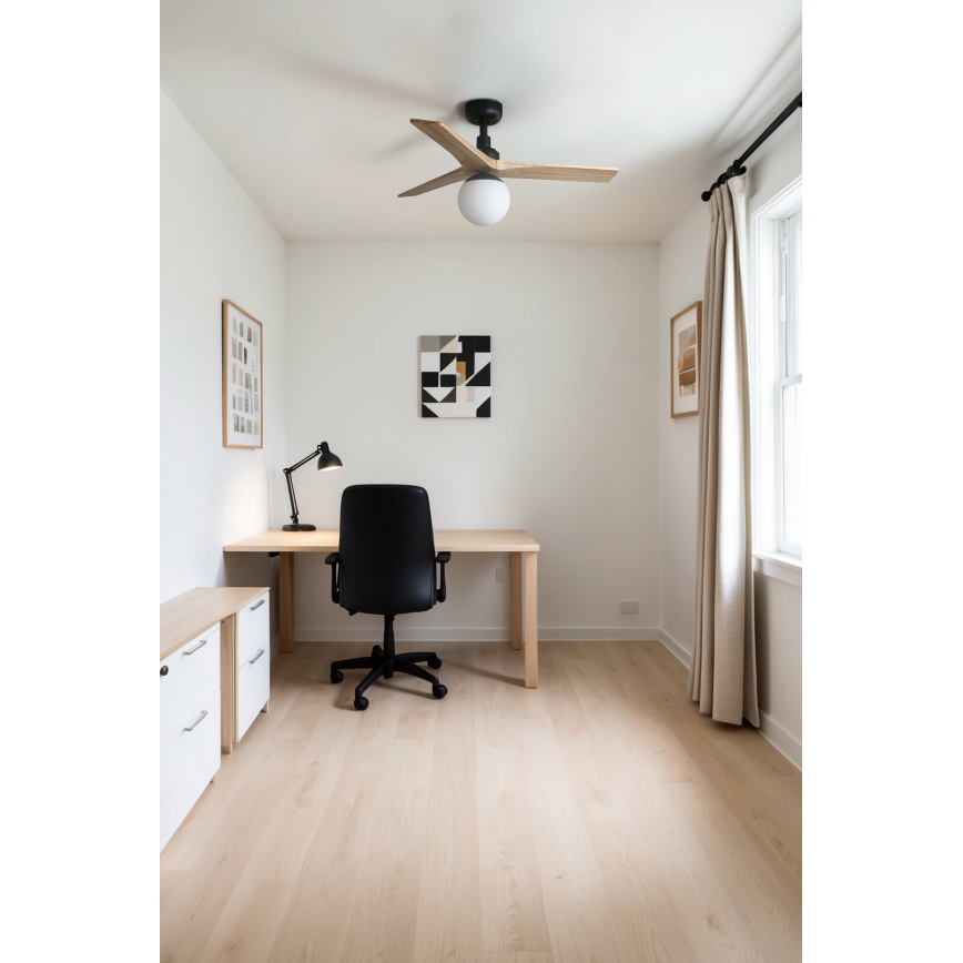 Ventilator de tavan FARO 34284-11L KLIM S 1xE27/15W/230V lemn/negru d. 92,5 cm + telecomandă