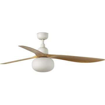 Ventilator de tavan FARO 34361WT-11L OUTWOOD L 1xE27/15W/230V maro/alb d. 150 cm Wi-Fi Tuya IP44 + telecomandă