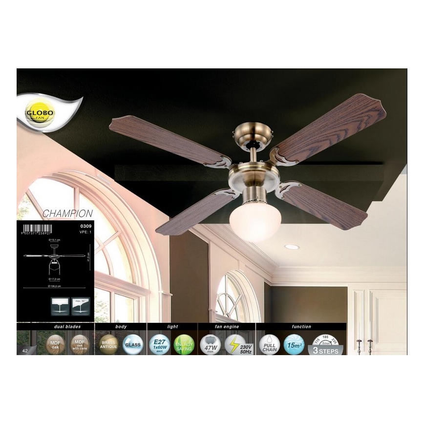 Ventilator de tavan Globo 1xE27/60W/230V