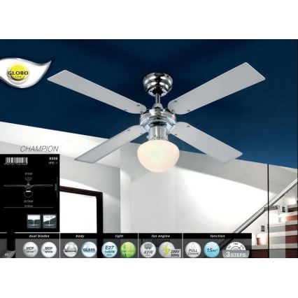 GLOBO 0330 - Ventilator CHAMPION 1xE27/60W/230V