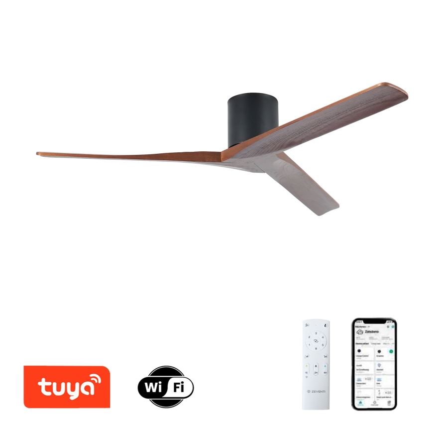 ZEVENTI - Ventilator de tavan VELLON Wi-Fi Tuya negru/nuc + telecomandă