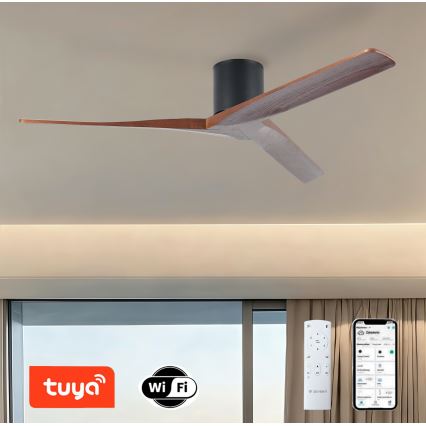 ZEVENTI - Ventilator de tavan VELLON Wi-Fi Tuya negru/nuc + telecomandă