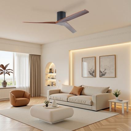 ZEVENTI - Ventilator de tavan VELLON Wi-Fi Tuya negru/nuc + telecomandă