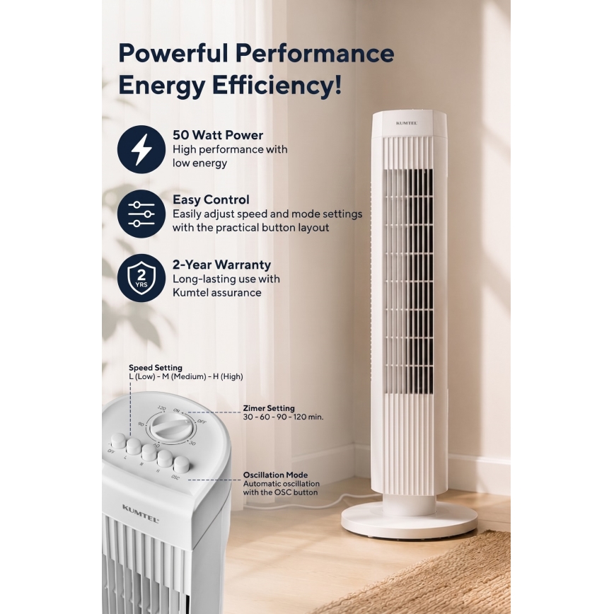 Ventilator în coloană 50W/230V alb